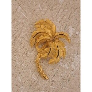 Vintage Mid Century Brushed Goldtone Palm Tree Brooch